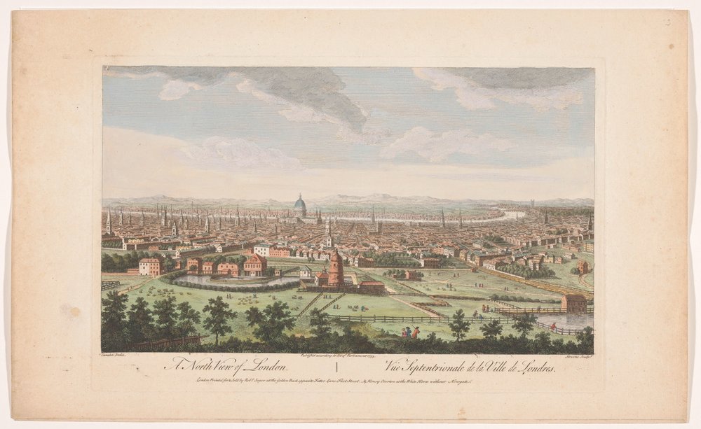 Vista de la ciudad de Londres vista desde el lado norte
Una vista del norte de Londres (título en el objeto)
Londres (título de la serie) de Robert Sayer