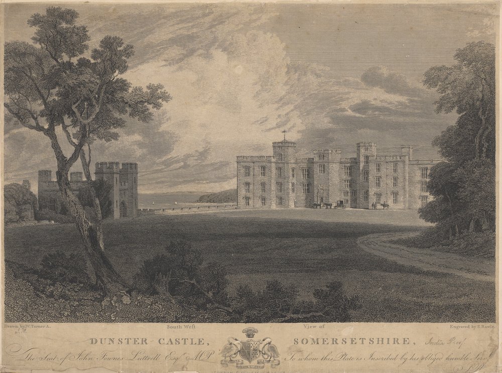 Vista suroeste del castillo de Dunster, Somersetshire de Samuel Rawle