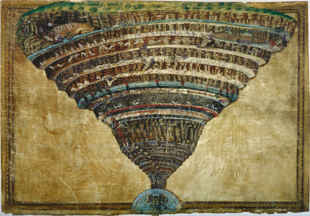 Ilustración de la Divina comedia de Dante Alighieri: Abismo del infierno, 1480-1490 de Sandro Botticelli