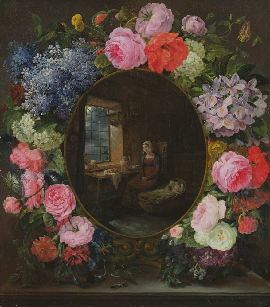 Madre e hijo en una guirnalda de flores, 1829 de Siegfried Detler Bendixen