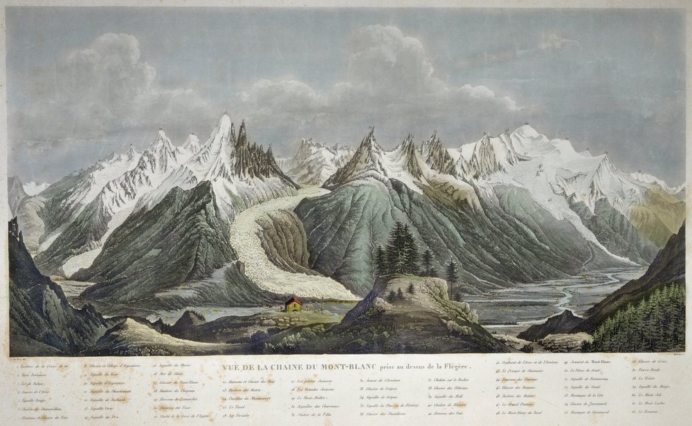 Vista del macizo del Mont Blanc (Mont Blanc) - VISTA DE LA CHAINE DU MONT BLANC TOMADA SOBRE LA FLEGERE POR SIGISMOND HIMELY 1801-1872 - de Sigismond Himely