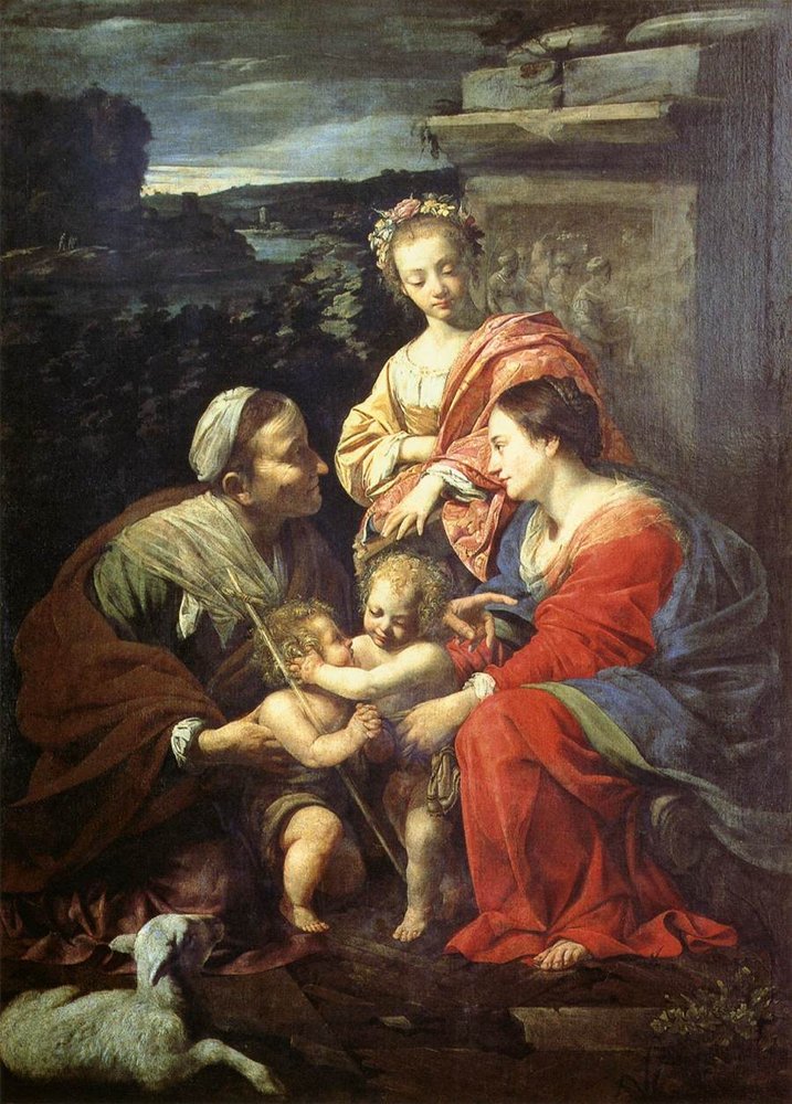 La Sagrada Familia con Santa Isabel, San Juan Bautista y Santa Catalina de Simon Vouet