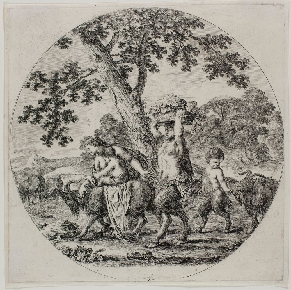 Familia de sátiros caminando de Stefano della Bella