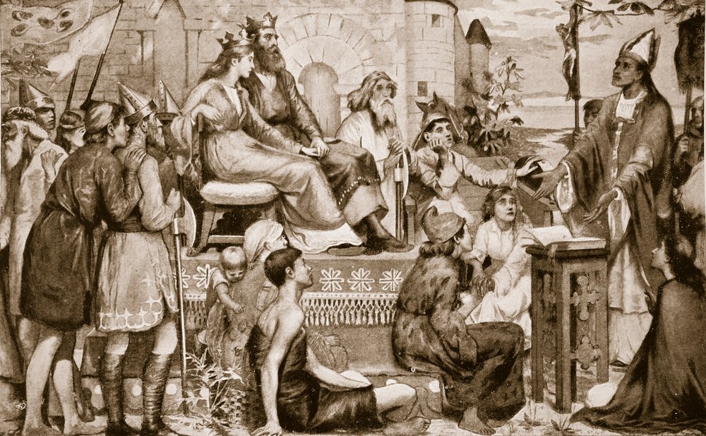 San Agustín predicando a los sajones, 597, ilustración de «Hutchinson