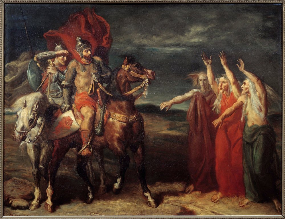 Macbeth y las tres brujas. Ilustración de la escena 3 del acto I de la obra «Macbeth» de William Shakespeare. Pintura de Théodore Chassériau (1819-1856), 1855. Óleo. 0,72 x 0,9 m. París, Museo de Orsay de Théodore Chassériau