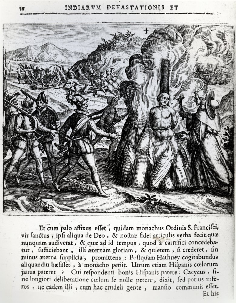 La quema de Hatuey por los españoles en Yara, Cuba, el 2 de febrero de 1512, 1664 de Theodore de Bry