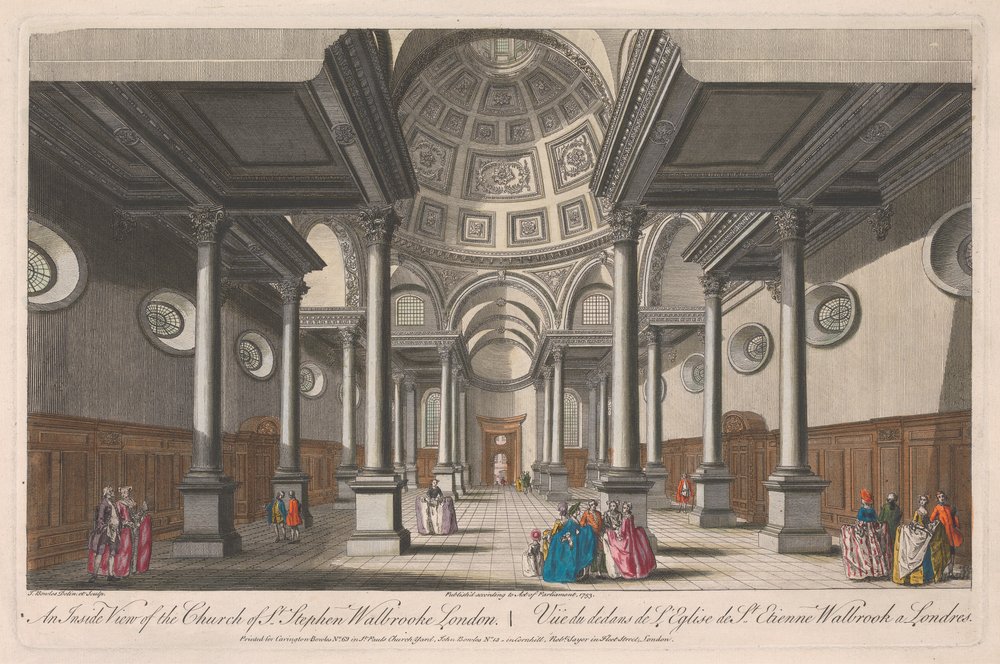 Vista interior de la iglesia de San Esteban, Walbrooke, Londres de Thomas Bowles