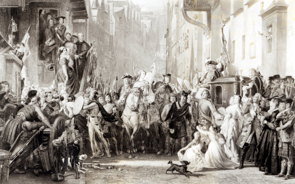 El Príncipe Carlos Eduardo (1720-88) y los Highlanders entrando en Edimburgo después de la Batalla de Preston, 21 de septiembre de 1745 de Thomas Duncan