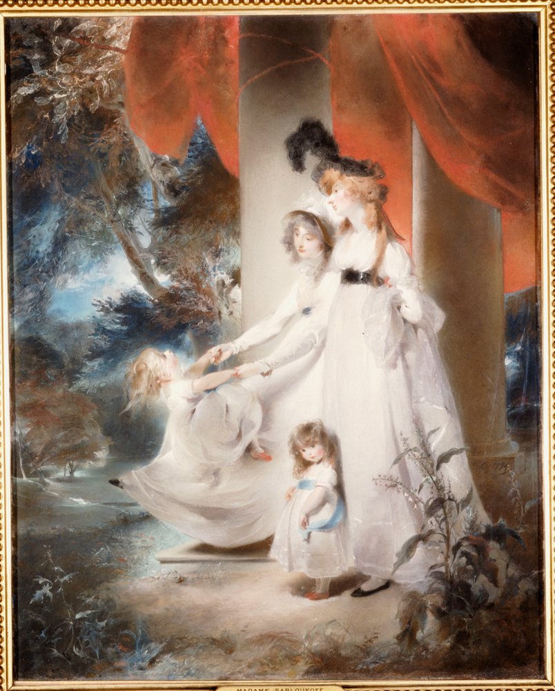 Retrato de la Sra. Ayscoghe Boucherett con sus dos hijos mayores, Emilia y Ayscoghe, y su media hermana Juliana Angerstein, luego Madame Sabloukoff, en un jardín de Thomas Lawrence