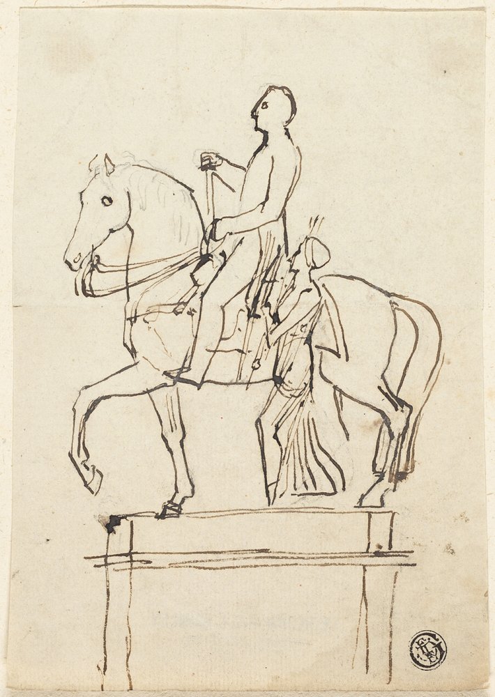 Escultura de un jinete acompañado por una mujer de pie de Thomas Stothard