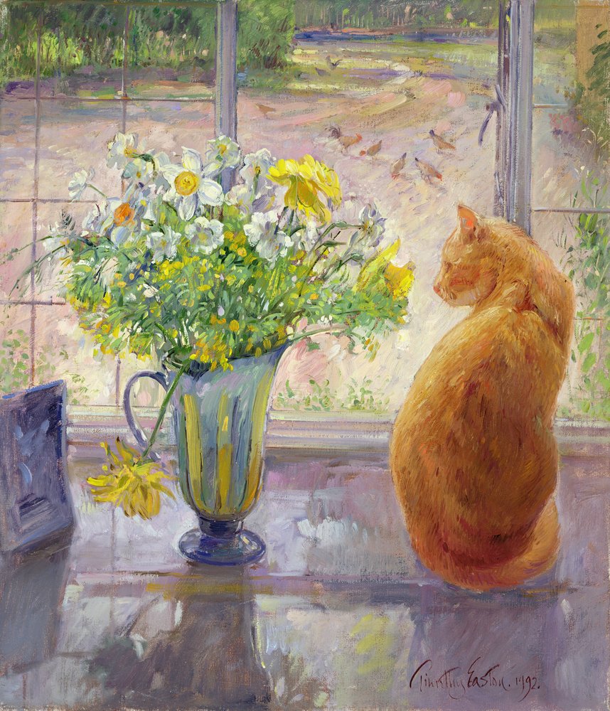 Jarra Rayada con Flores de Primavera, 1992 de Timothy Easton