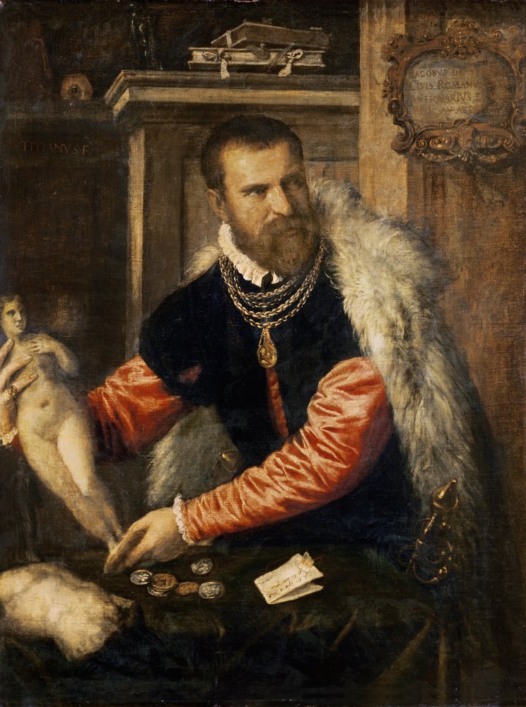 Jacopo Strada (1515-88) experto en arte y comprador de objetos de arte, trabajando para Fernando I, Maximiliano II y el Emperador Rodolfo II, 1567-68 de Tiziano Vecelli