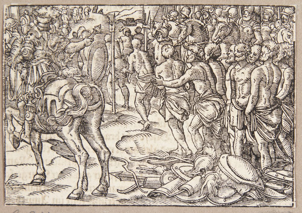 Cincinnatus ordena a los aequi pasar bajo el yugo de Tobias Stimmer