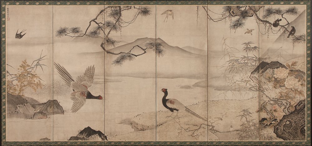 Aves y flores de las cuatro estaciones: primavera y verano, período Muromachi, finales del siglo XV-principios del siglo XVI de Toyo Sesshu
