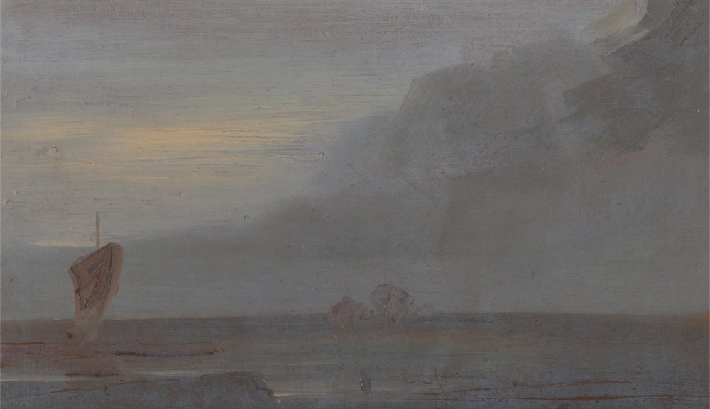 Paisaje marino con barcos: Atardecer, Paisaje marino con barcos, Atardecer, ca. 1815 de Unbekannt