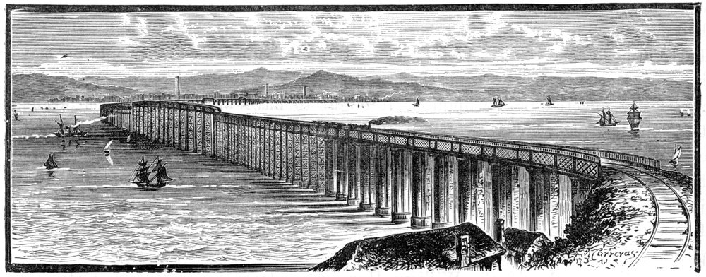 El primer puente Tay desde el sur, Escocia, 1900 de Unbekannt