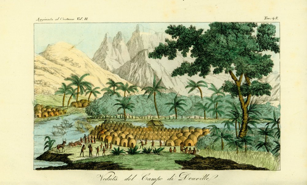 Vista del campamento de Jean-Baptiste Douville en el río Congo en el pueblo de Quitumba, Angola de Unbekannt