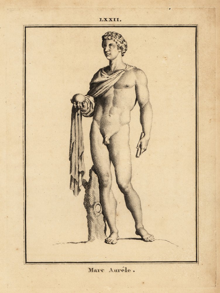 Estatua del emperador romano Marco Aurelio, Marco Aurelio Antonino Augusto; desnudo con orbe y cetro de Unbekannt