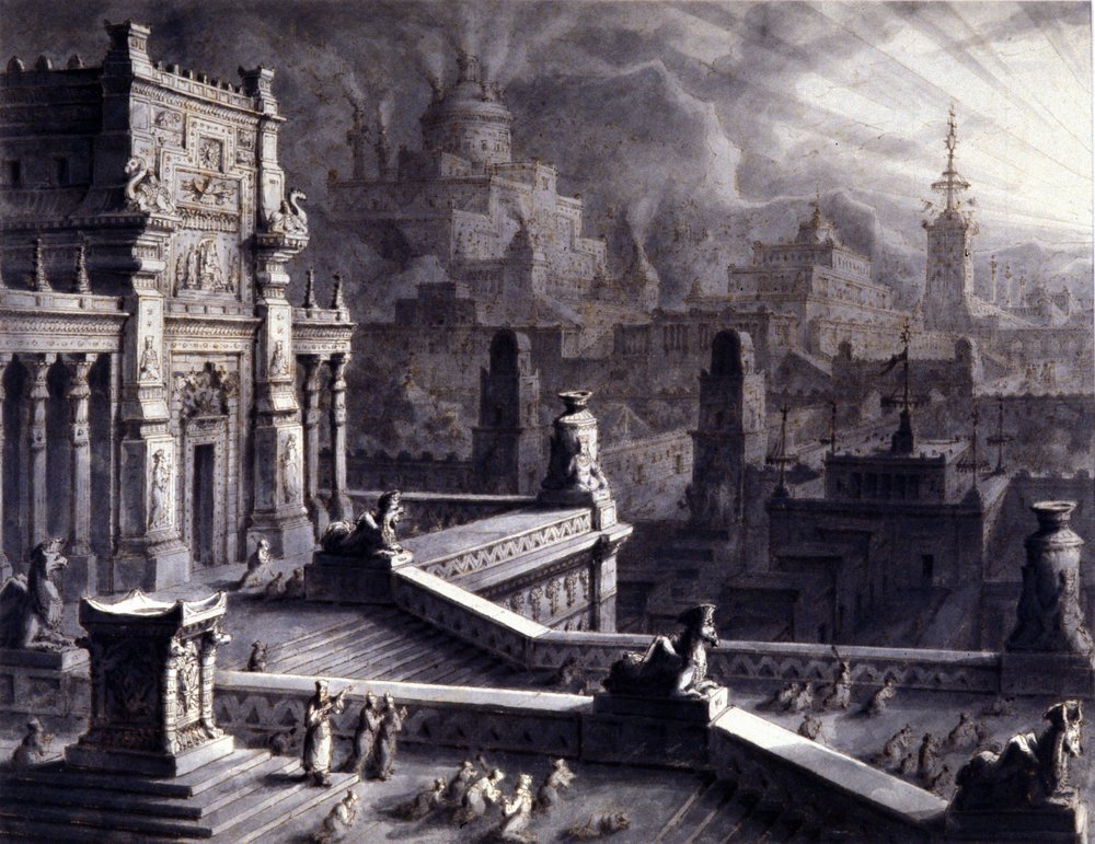 Antigua ciudad de Persépolis en el Imperio aqueménida persa, fundada por Darío I en el siglo VI a. C. Fue saqueada e incendiada por Alejandro Magno en 331 a. C. Ilustración del siglo XIX. de Unknown artist
