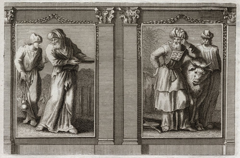 Biblia de Royaumont, Antiguo Testamento: Vestiduras de los Sacerdotes. Figura de las vestiduras del Gran Sacerdote y de los otros Levitas. Ilustración de 1811 de Unknown artist