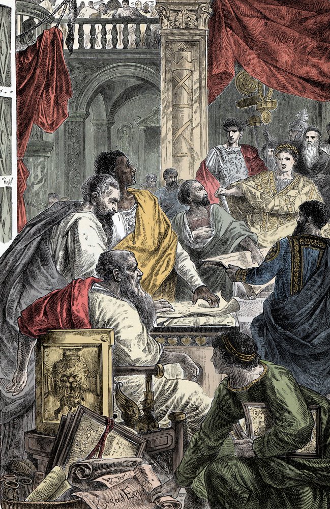 Concilio Ecuménico de Nicea - Representación del Primer Concilio de Nicea, Primer Concilio Ecuménico, en 325 d.C. convocado por el Emperador Constantino I. de Unknown artist