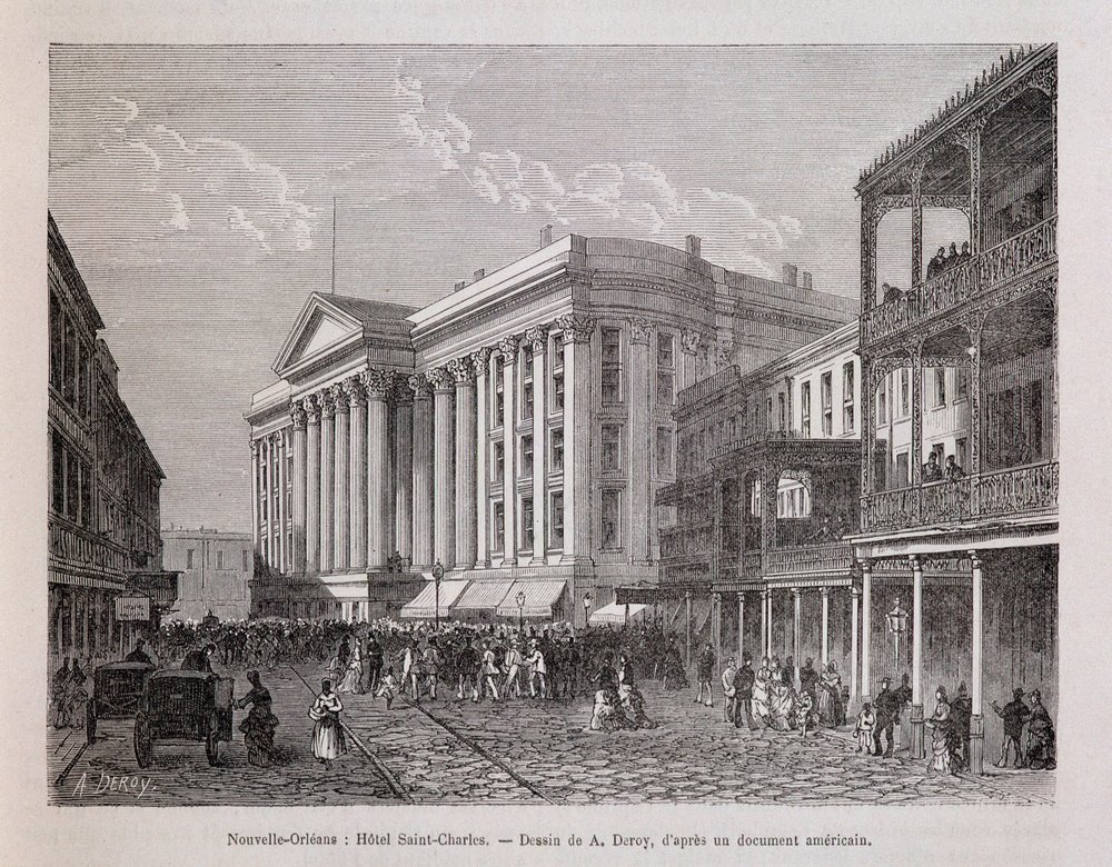 Nueva Orleans: Hotel Saint-Charles - en "Le tour du monde", 2º semestre 1876 de Unknown artist