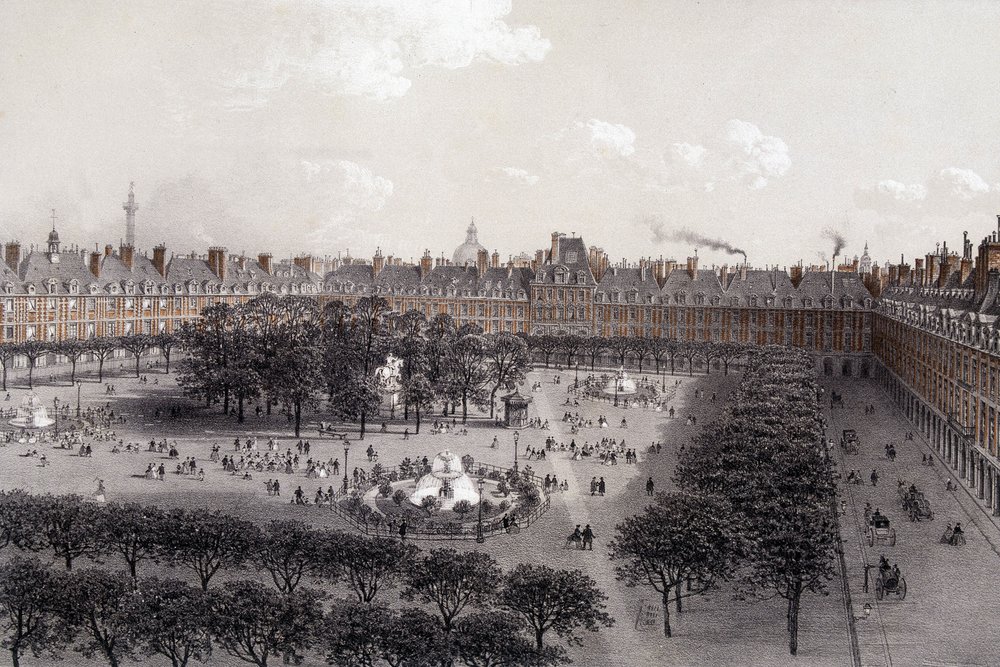 Place Royale (ahora Place des Vosges) en París a finales del siglo XIX de Unknown artist
