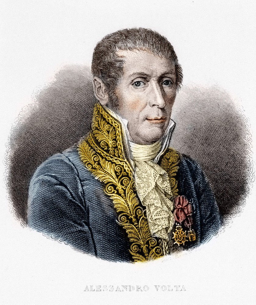 Retrato de Alessandro (Alexandre) Volta (1745-1827). Físico italiano, inventor de la pila eléctrica. Grabado del siglo XIX de Unknown artist