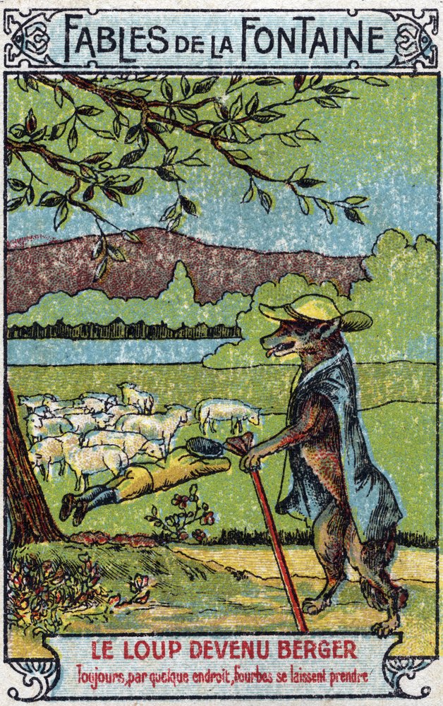 El Lobo se hizo Pastor - Fábulas de Jean de La Fontaine (1621-95) - Cromolitografía de finales del siglo XIX Colección Privada de Unknown artist