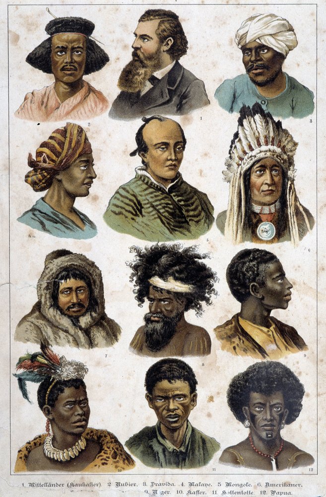 Las diferentes razas humanas - en « Historias naturales de los mamíferos », ed. Schreiber de Unknown artist