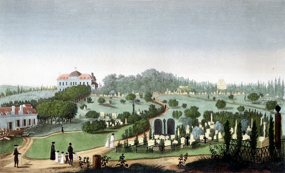 Cementerio de Père Lachaise, circa 1820 - en "Vues de Paris" por Courvoisier de Unknown artist