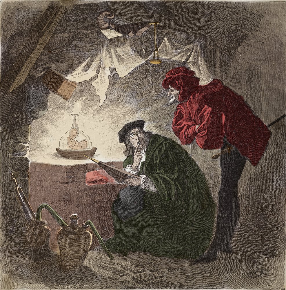 Mefistófeles (Mephisto), una ilustración de Fausto para «Fausto» de Johann Wolfgang von Goethe (1749-1832), ilustración para «Fausto» de Goethe, grabado de Unknown artist