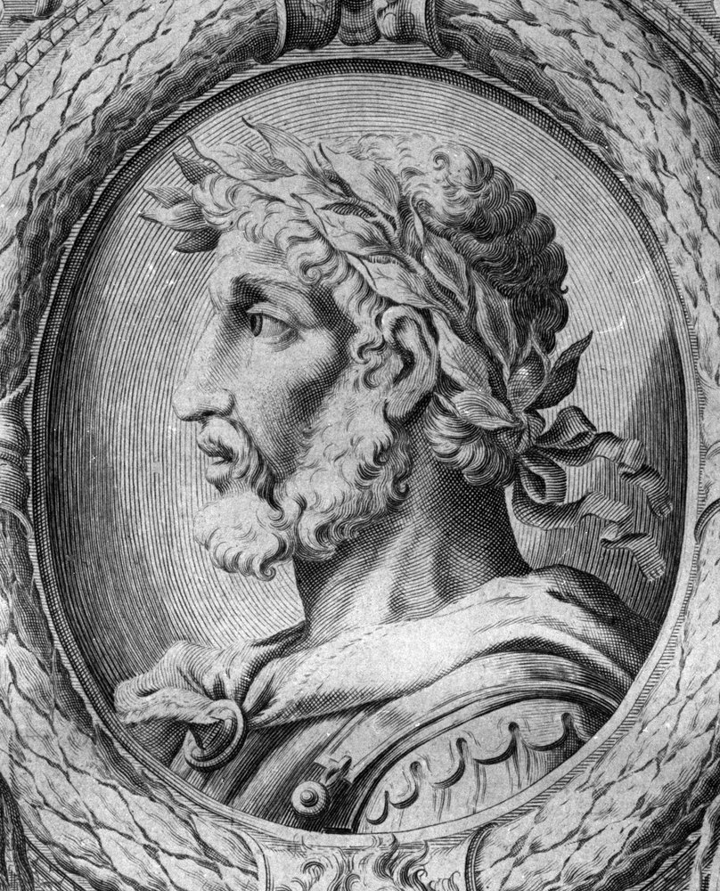 Retrato de Odoacro (Odovacar), líder de los Hérulos aliados de los Hunos y ministro de Atila (435-493). Grabado del siglo XVIII. de Unknown artist