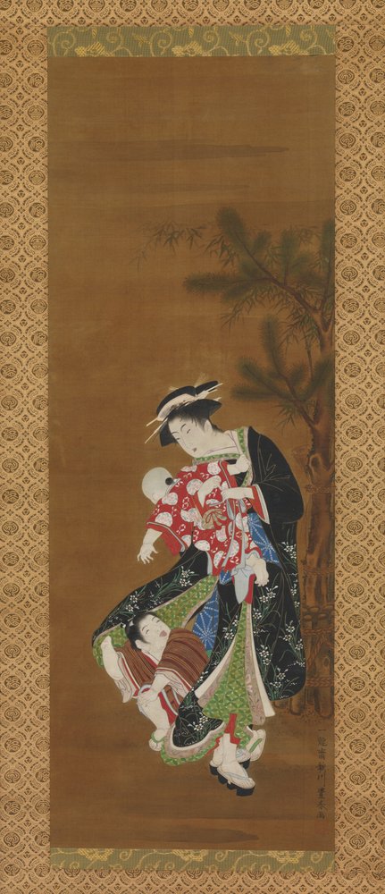 Madre e hijos en el Año Nuevo de Utagawa Toyoharu