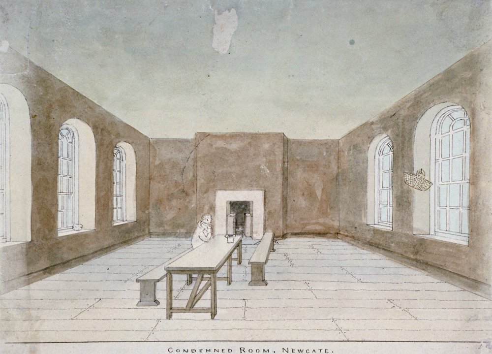 Interior de la sala de condenados en la prisión de Newgate, Old Bailey, Ciudad de Londres, 1810 de Valentine Davis