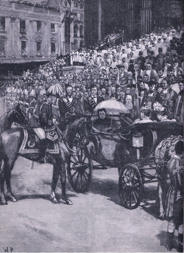 El Jubileo de Diamante: Acción de gracias en la Catedral de San Pablo, ilustración de la Historia de Inglaterra de Cassell, 1900s de Walter Paget