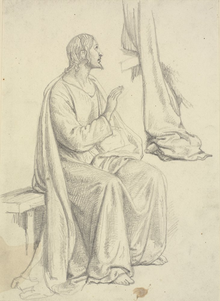 Jesús sentado, junto con estudio de drapeado de Wilhelm Marstrand