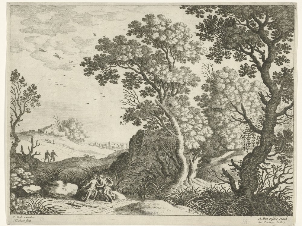 paisaje con diana y una ninfa Paisajes italianos (título de la serie) de Willem van Nieulandt (II)