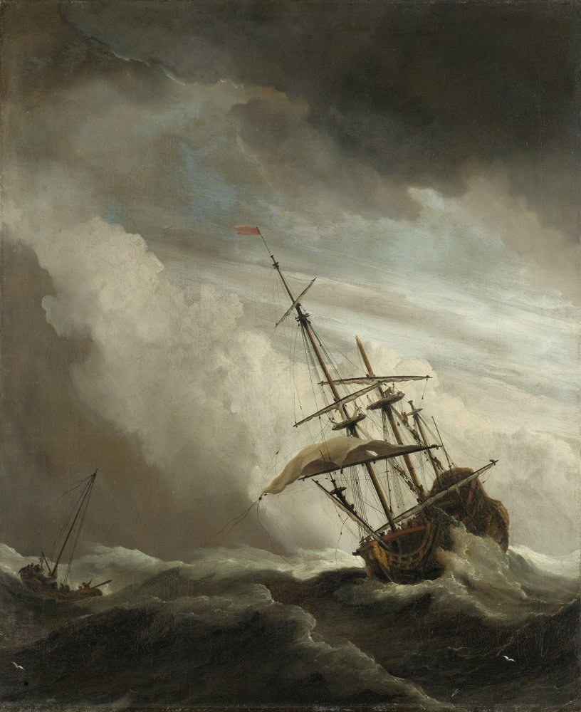 Un barco en alta mar atrapado por una tormenta, conocido como La ráfaga, 1680 de Willem van de Velde