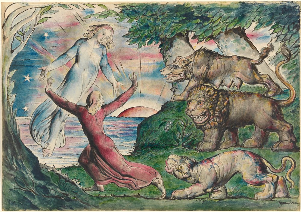 Dante huyendo de las tres bestias de William Blake