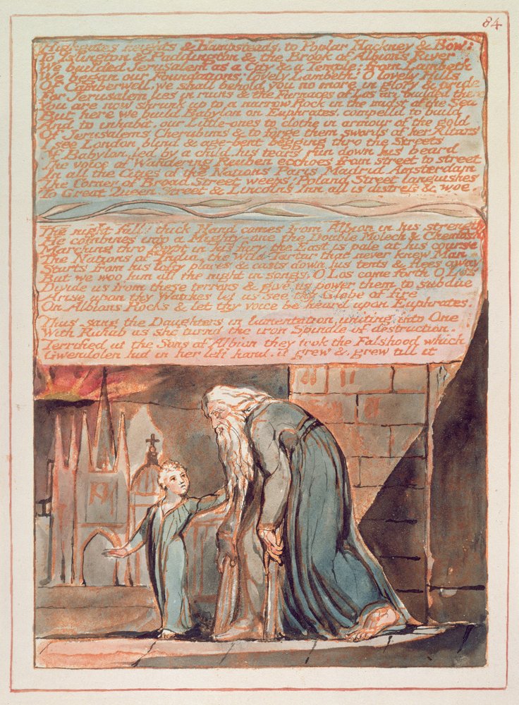 Jerusalén «Las alturas de Highgate y Hampstead...», lámina 84, de «Jerusalén, la emanación del gigante Albión» de William Blake (1757-1827), 1804-20 de William Blake