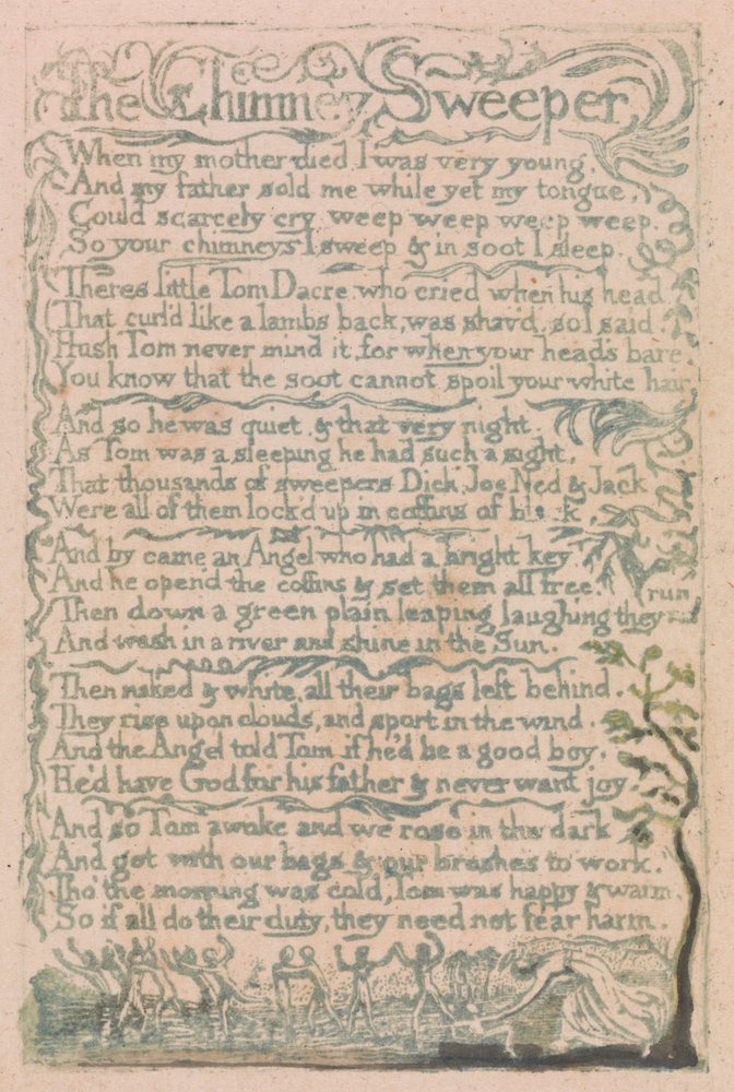 Canciones de inocencia y de experiencia, placa 10, El deshollinador (Bentley 12) de William Blake