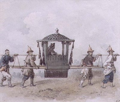 Sirvientes chinos portando un palanquín de William Alexander