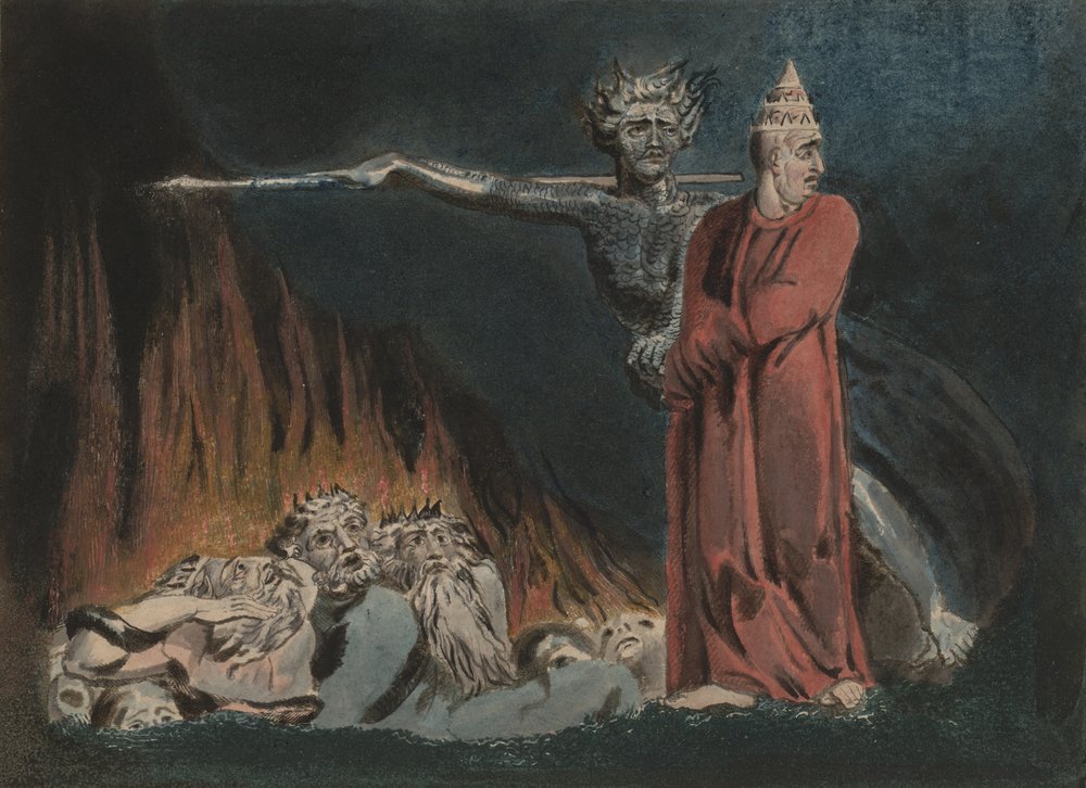 Lucifer y el Papa en el infierno, c.1794-96 de William Blake