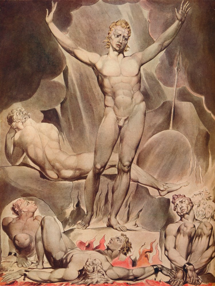 Satanás despertando a los ángeles rebeldes, 1808 de William Blake