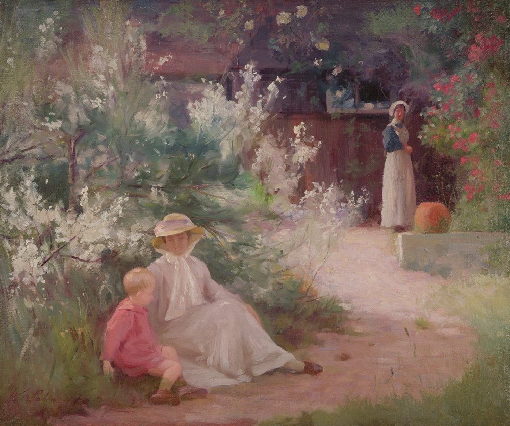 Dama con su hijo pequeño y su criada en el jardín de William Mainwaring Palin