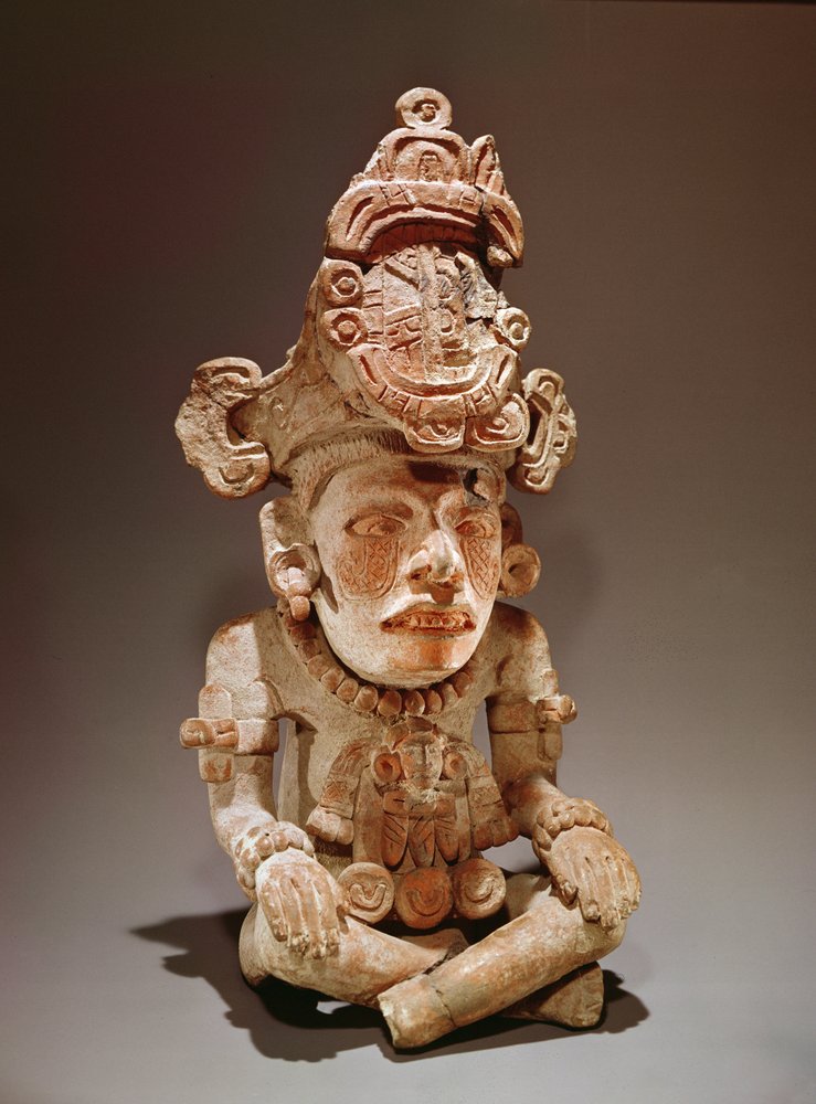 Urna representando una deidad sentada, Monte Albán, Oaxaca, Periodo III (cerámica) de Zapotec
