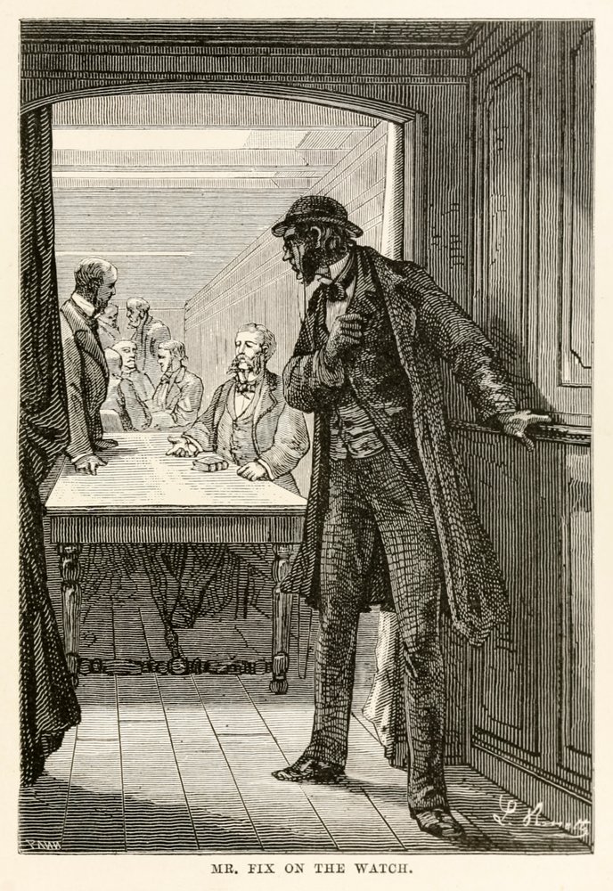 El señor Fix en vigilancia, de La vuelta al mundo en ochenta días de Julio Verne de after Alphonse Marie de Neuville