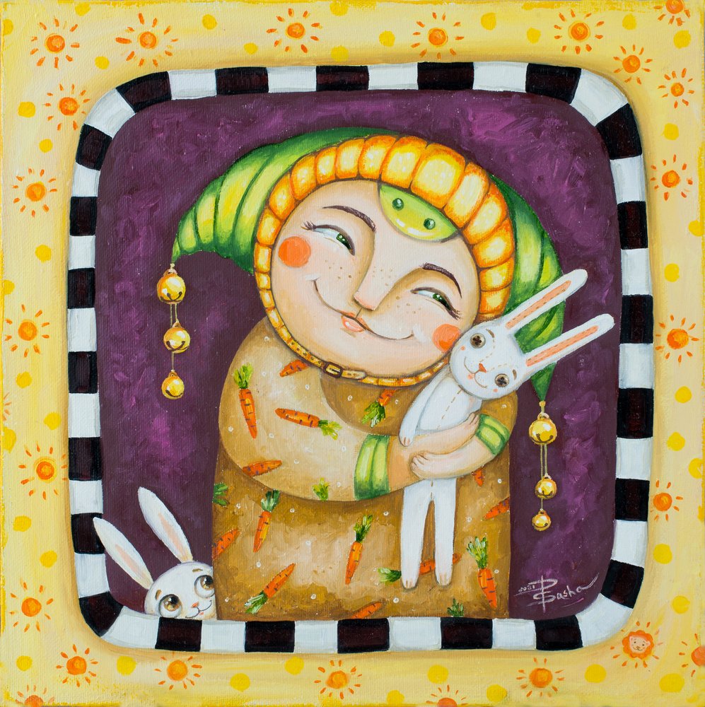 Personaje sonriente y conejitos de Aleksandra Paranchenko