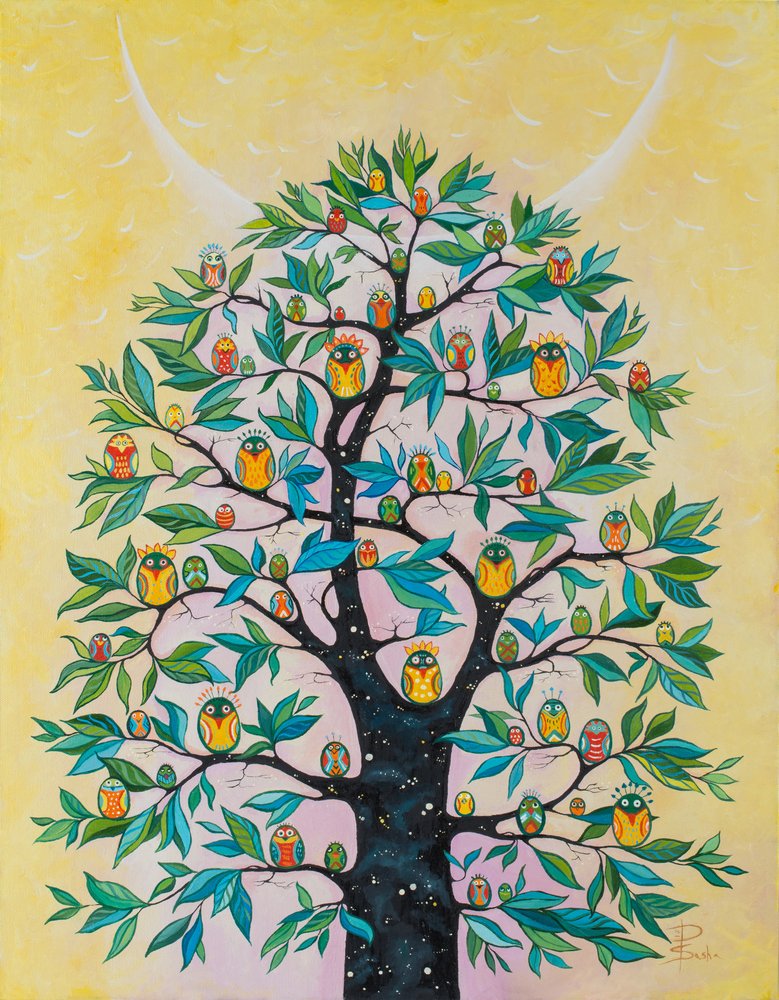 El árbol de los búhos fantásticos de Aleksandra Paranchenko